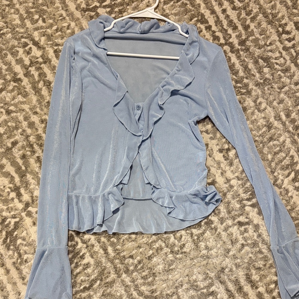 Light Blue Ruffled Women's Top